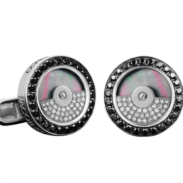 Stainless Steel Rotor Cufflinks Black Diamond Bezel Theodore and C